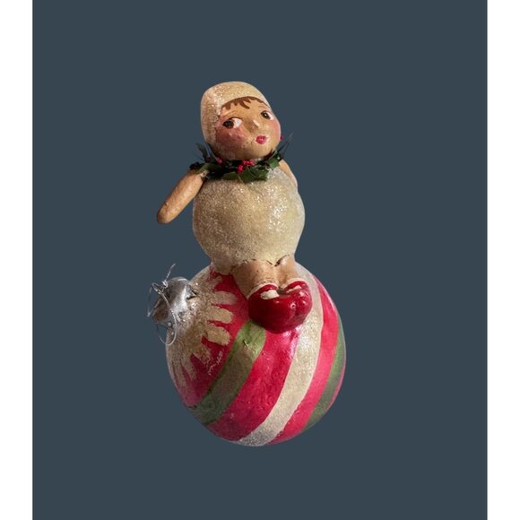 2004 Penny Mcallister Paper Mache Girl on Ornament Christmas Figurine Folk Art - Picture 6 of 8